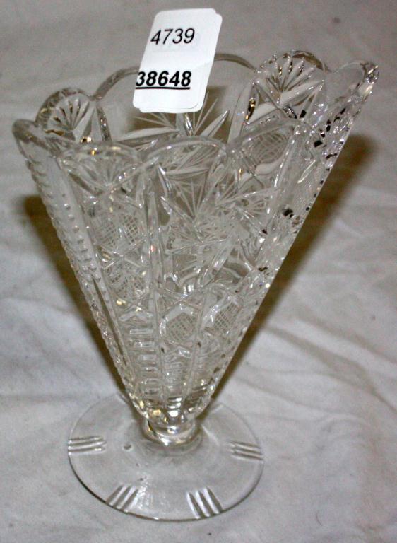Brilliant Cut Crystal Fan Vase 6.5" Tall