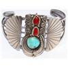 AAA Turquoise & Coral Navajo Design Bungle Bracele