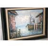 Image 1 : Oil On Canvas Framed 12" x 16" Boat  At Dock