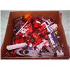 Box of Power Rangers and Transformer Toys