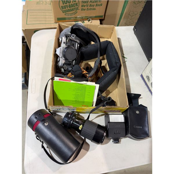 Canon camera AE one, camera, lens, camera, flash, and other items