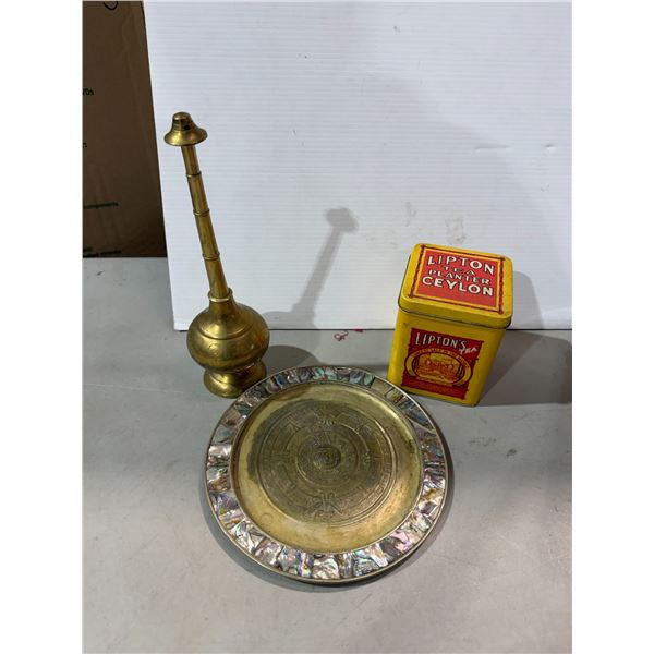 Vintage, Lipton's tea, tin and brass decor