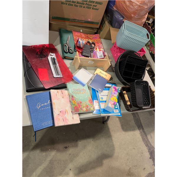 Office related journals, receipt, books, baskets, etc.