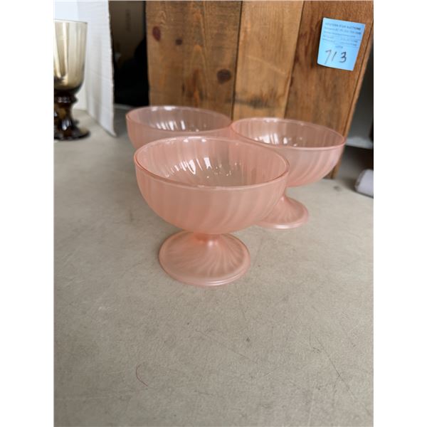 vintage pink swirled glass footed dessert bowls