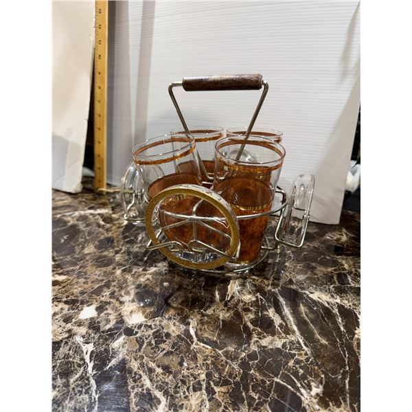 Vintage glasses with stand and coasters