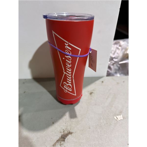Budweiser travel mug with built in bluetooth speaker