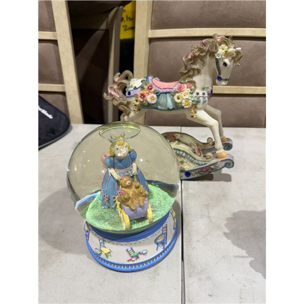 Water globe, and rocking horse