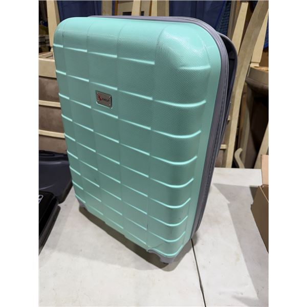 AMKA suitcase crack in bottom, right