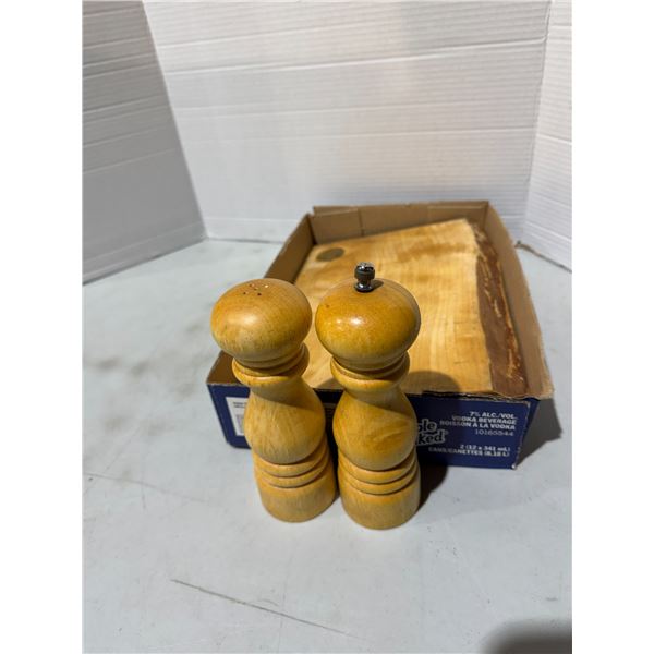 Cutting board and salt and pepper shaker
