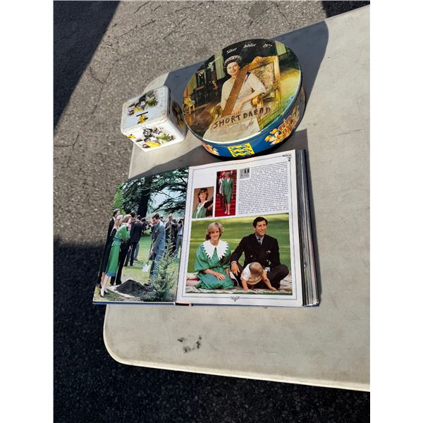 Royalty book and collectible tins, etc.