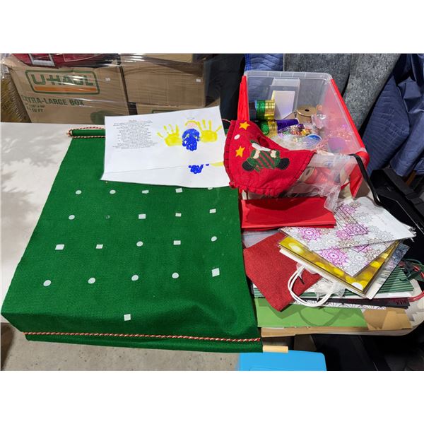 Christmas bags, ribbon, and other items