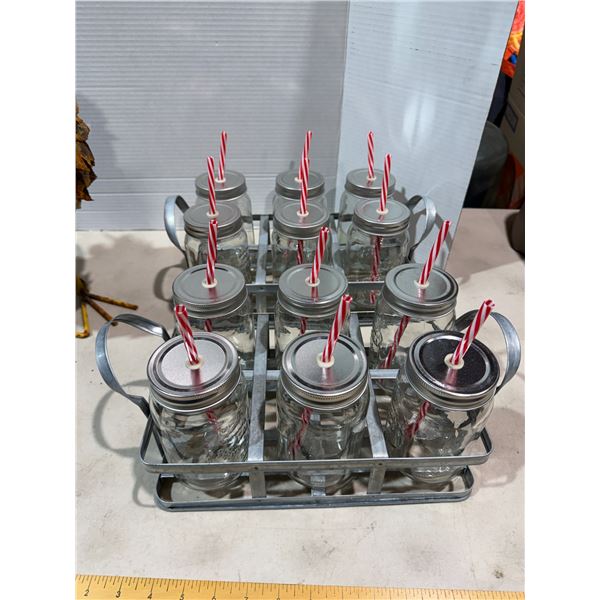 Glass drinking jars with trays