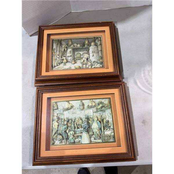 pair of vintage Anton Pieck 3D shadow box dioramas