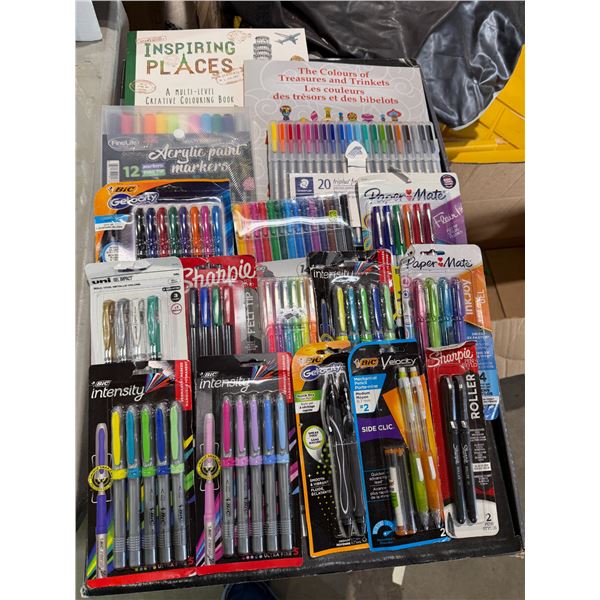 Coloring books and crafting and writing pens