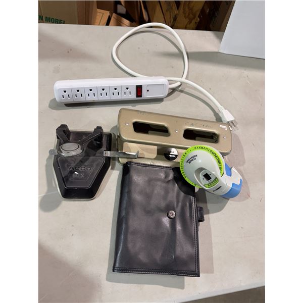 Hole punches, power bar and DYMO organizer