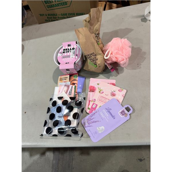 Health and beauty items and hello Kitty Super Bowl