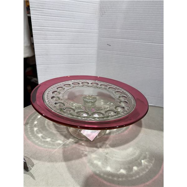 TIFFIN Kings, Crown, Ruby red thumbprint cake plate