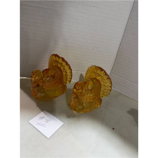 Two orange glass, turkey candle holders