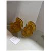 Image 1 : Two orange glass, turkey candle holders