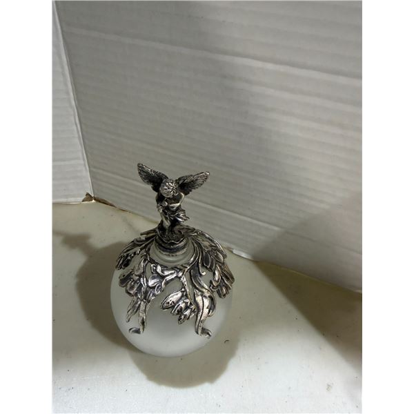 Pewter, cherub and frosted glass perfume bottle
