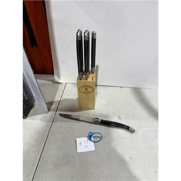 6LAGUIOLE  BEE steak knives, and stand France