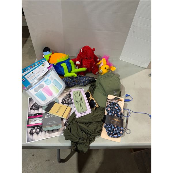Headbands, plush animals, travel, pouches, etc.