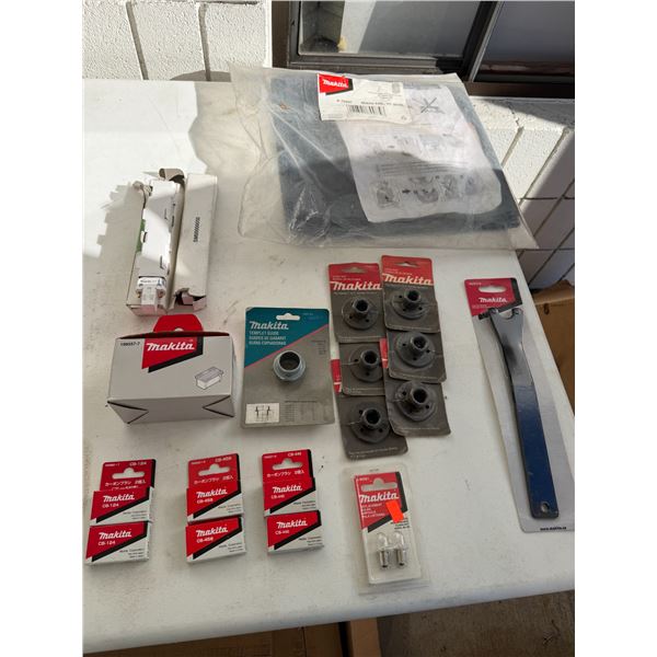 Assorted Makita items, template, guide, Lock nut wrench and other items