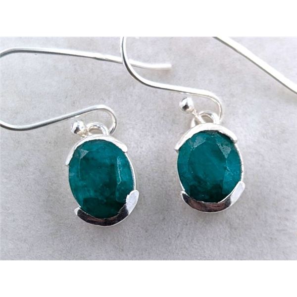 3 ct Certified Silver Emerald gemstone Earrings ($3,715 Appraisal)