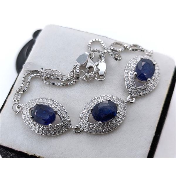 6.5 ct Certified Silver Sapphire gemstone bracelet ($4,551 Appraisal)