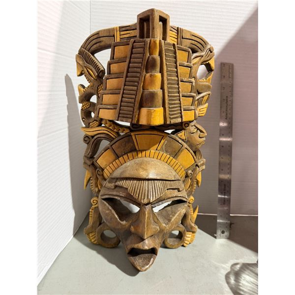 16" Mayan carved wooden wall mask