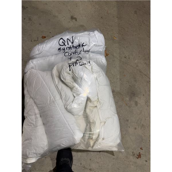 Queen, synthetic comforter, and two pillow