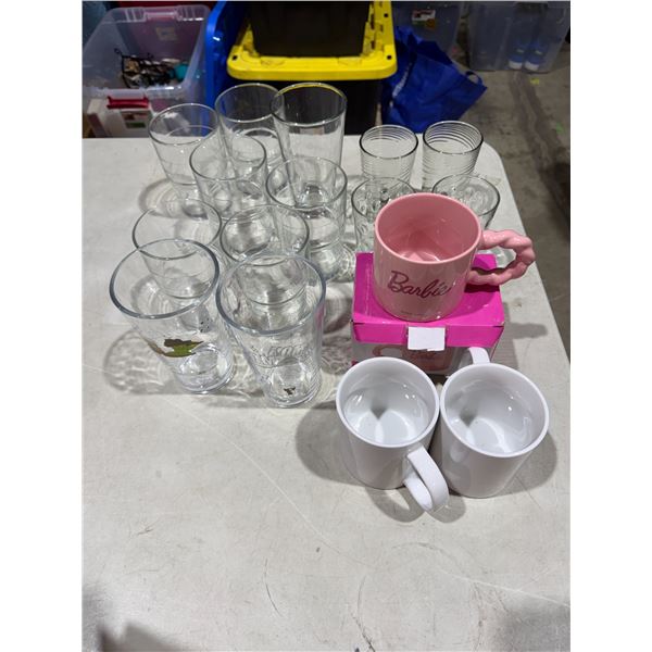 Barbie mug and other glasses