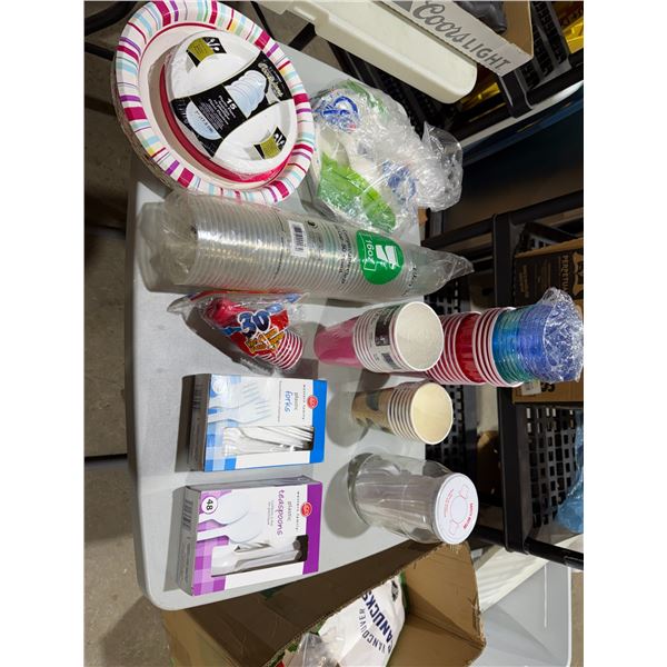Disposable cutlery, plates, glasses, etc.
