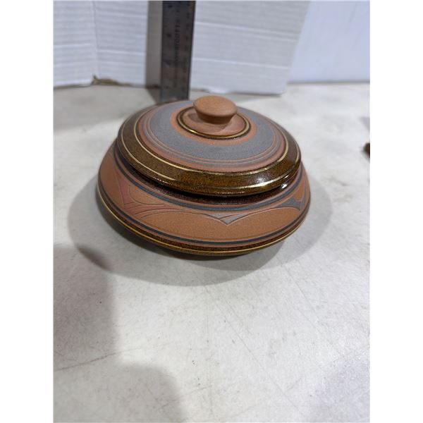 Lidded pottery bowl Signed