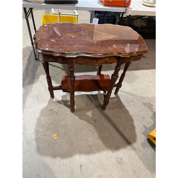 Antique table glass has crack 34" x 20" x 30" tall
