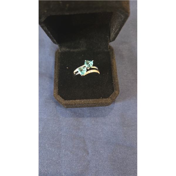 1.0tcw Aquamarine double heart ring