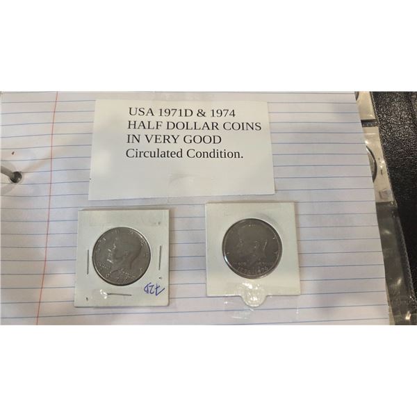 1971 & 1974 USA half dollar coins