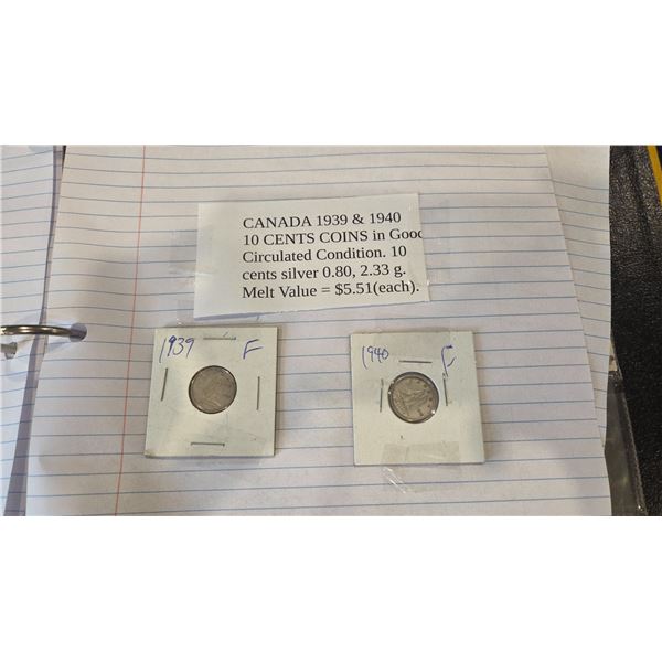 1939 & 1940 Canada 10cent coins