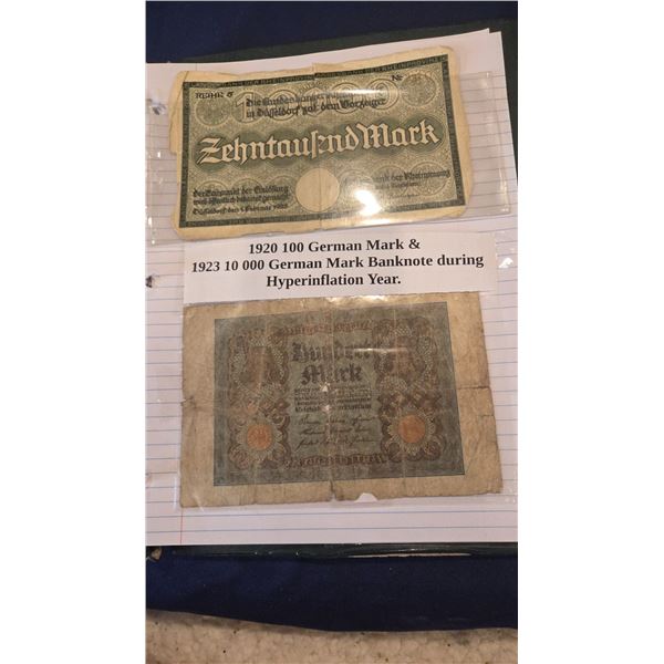 1920 100 & 1923 10000 German marknotes