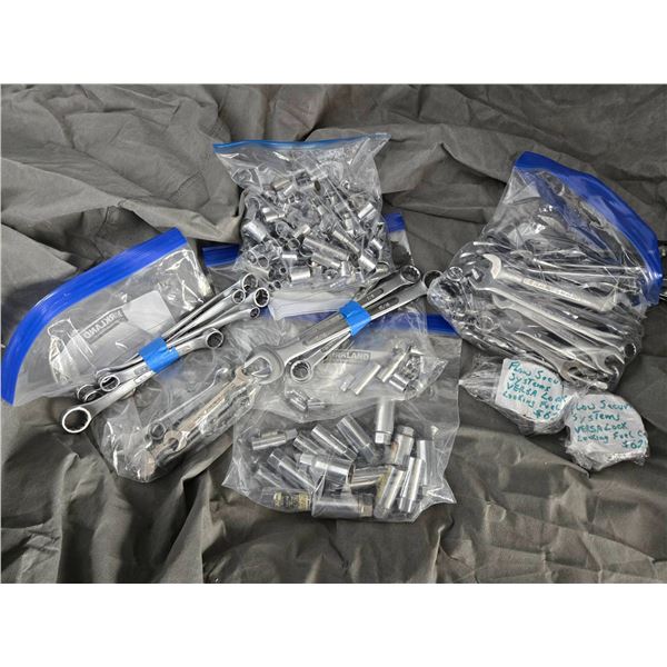 Combination Wrenches and Sockets in Zip Bags