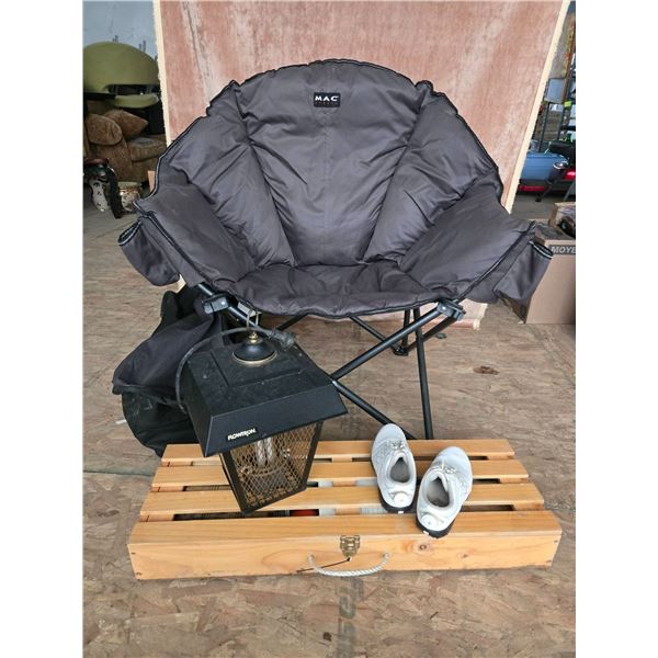 MAC Folding Chair, Flowtron Lantern, Golf Shoes, and Croquet Set