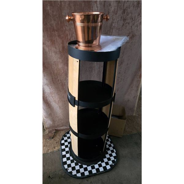 Round Display Stand With Copper Ice Bucket and White Tablecloths