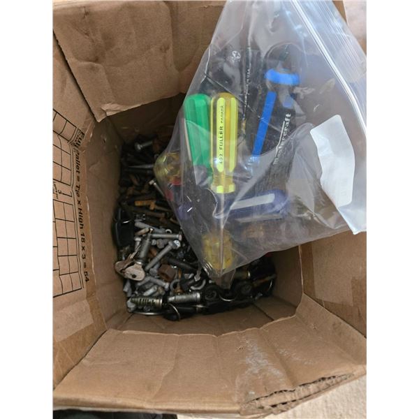 Screws, Bolts, Keys, and Bag of Screwdrivers