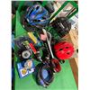 Image 1 : Sports items, new locks, bells, assorted helmets, and bike seat