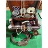 Image 2 : Vintage wood box with assorted belt, buckles and watches, etc.