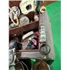 Image 3 : Vintage wood box with assorted belt, buckles and watches, etc.