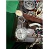Image 4 : Vintage wood box with assorted belt, buckles and watches, etc.