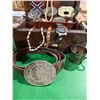 Image 5 : Vintage wood box with assorted belt, buckles and watches, etc.