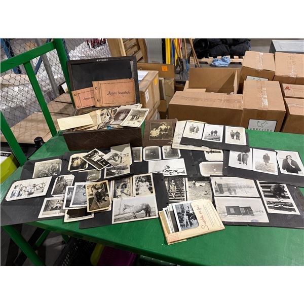 Vintage photos in antique wood box