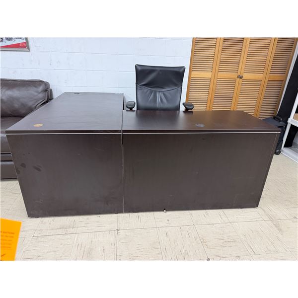 Two piece office desk measures 47" x 23 1/2" x 29 1/2" tall and second piece measures 60" x 30" x 29